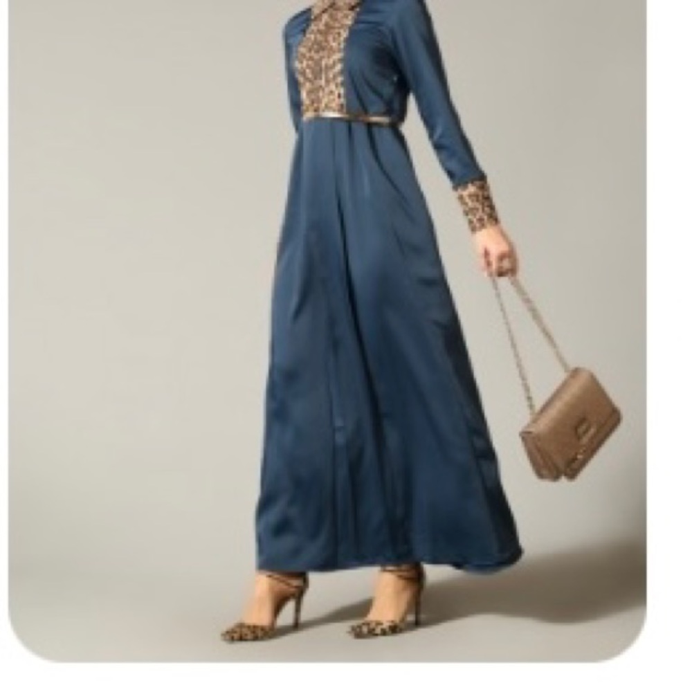 Petrol Blue Leopard Evening Gown Maxi